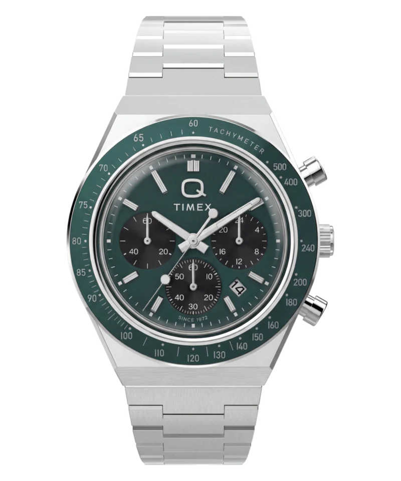 Q Timex Chronograph 40mm Stainless Steel Bracelet Watch