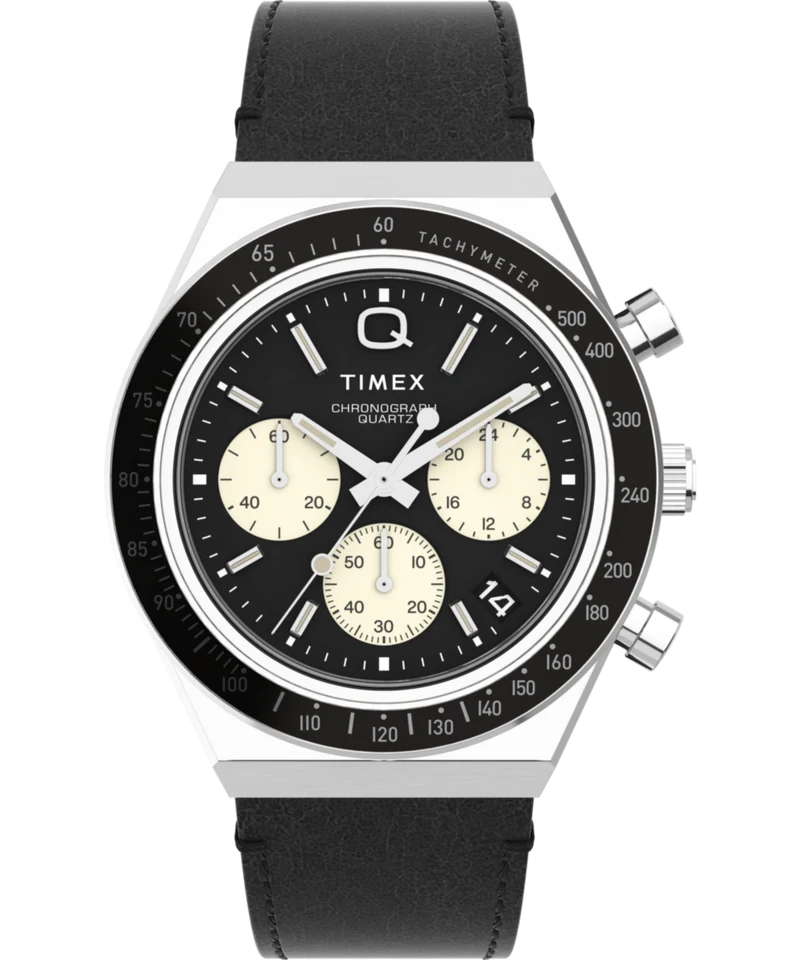 Q Timex Chronograph 40mm Leather Strap Watch
