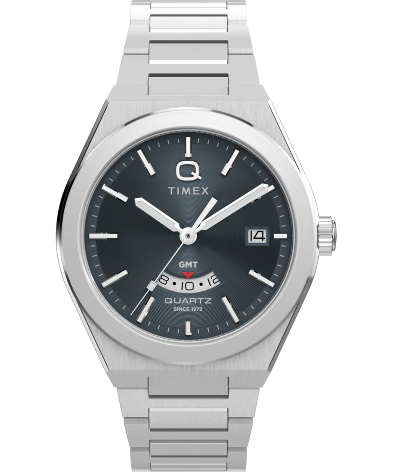 Q Timex® Continental GMT 39mm Stainless Steel Bracelet Watch