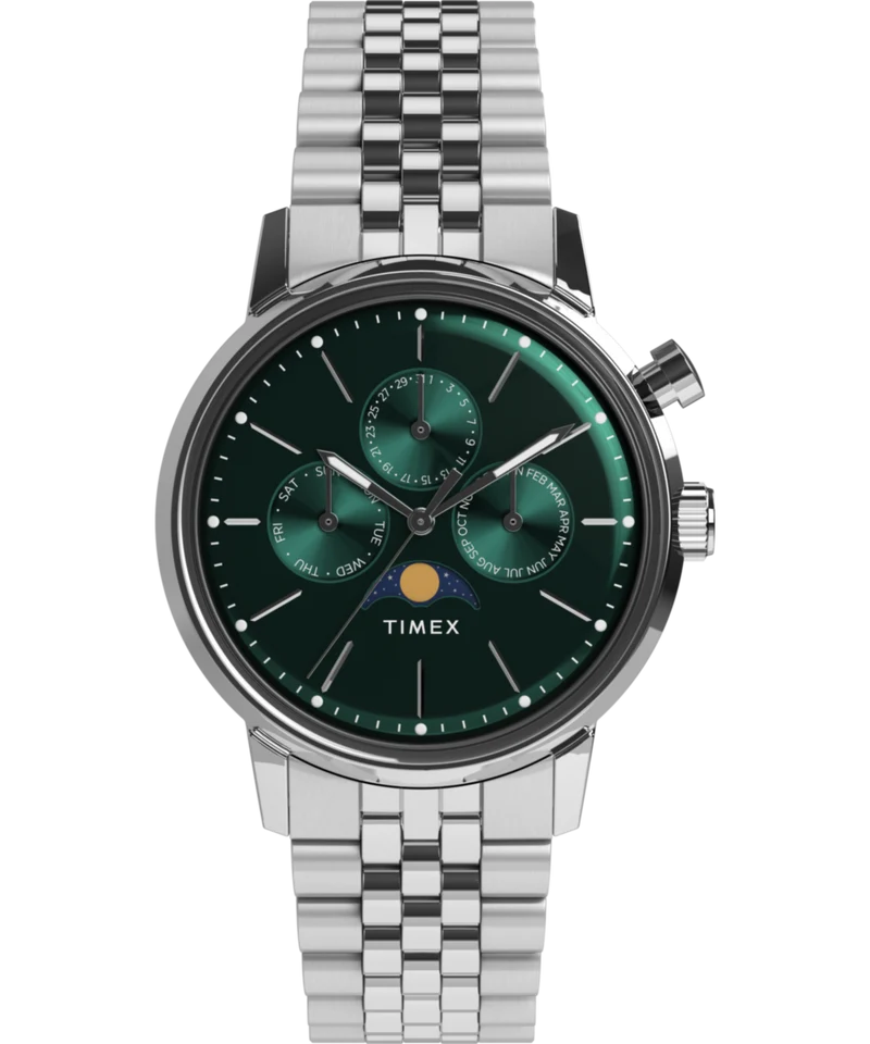 Marlin® Moon Phase Multifunction 40mm Stainless Steel Bracelet Watch