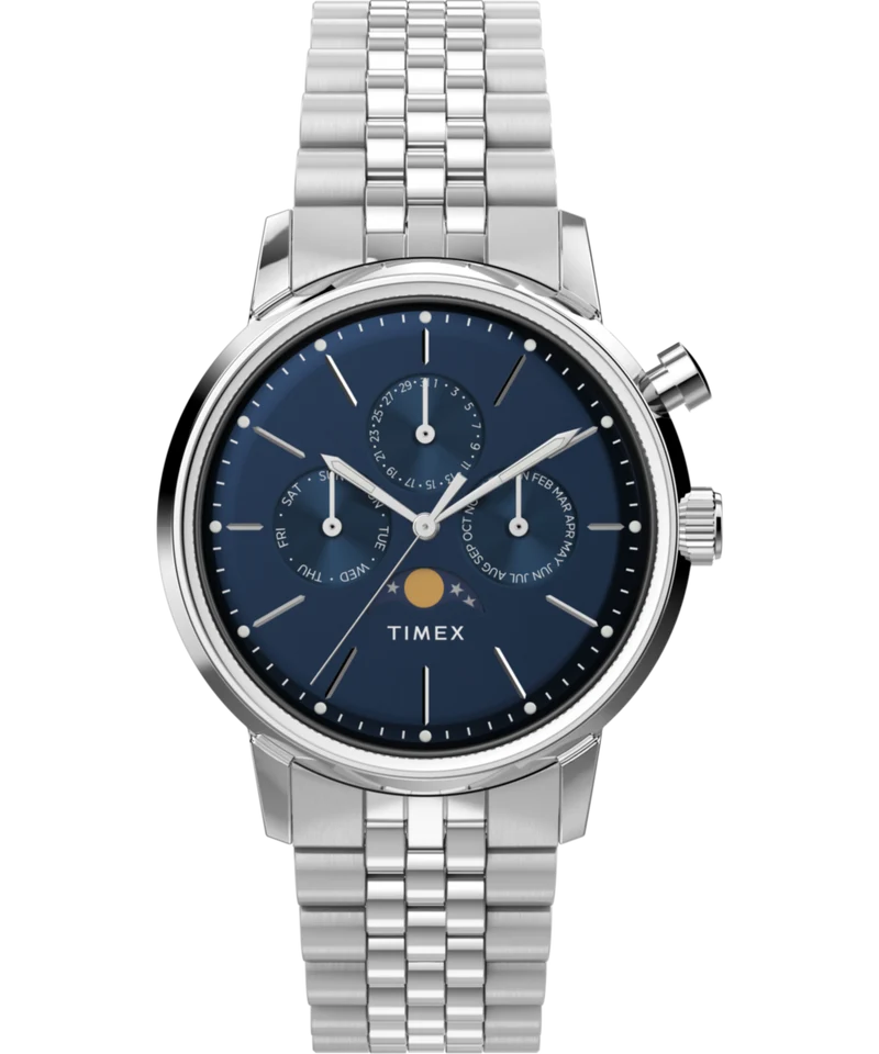 Marlin® Moon Phase 40mm Stainless Steel Bracelet Watch