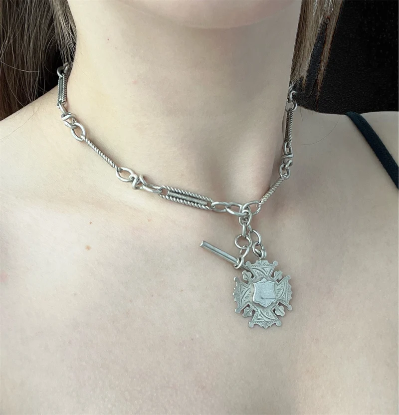 Watch chain in silver sterling silver and gold, Birmingham 1893
