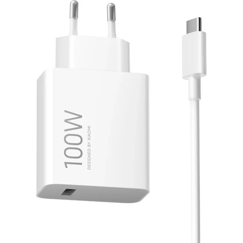 Cargador de Pared Xiaomi 100W HyperCharge Tipo-A USB + Cable USB-C Blanco, 1 Puerto