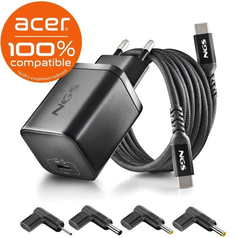 Cargador NGS BUD65W-AC GaN 65W USB-C con 4 adaptadores Acer