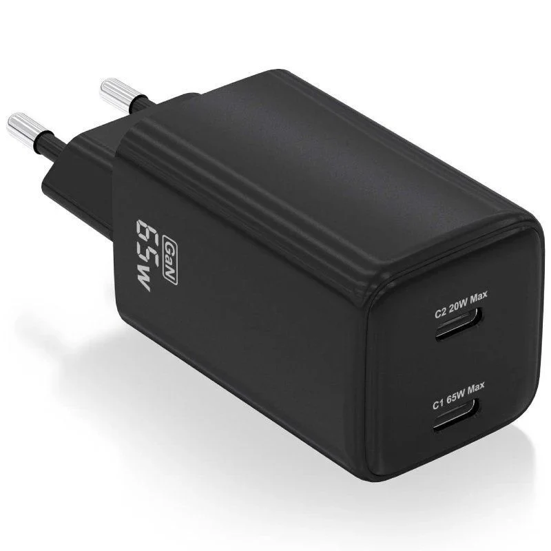 Cargador de Pared GaN Aisens ASCH-65W2P040-BK 2xUSB Tipo-C 65W Negro