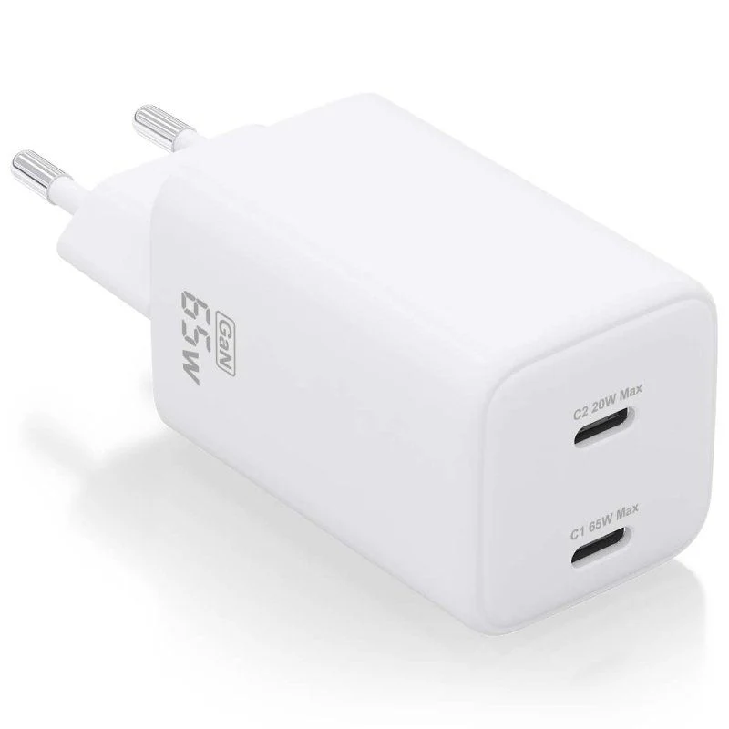 Cargador de Pared GaN Aisens ASCH-65W2P039-W 2xUSB Tipo-C 65W Blanco