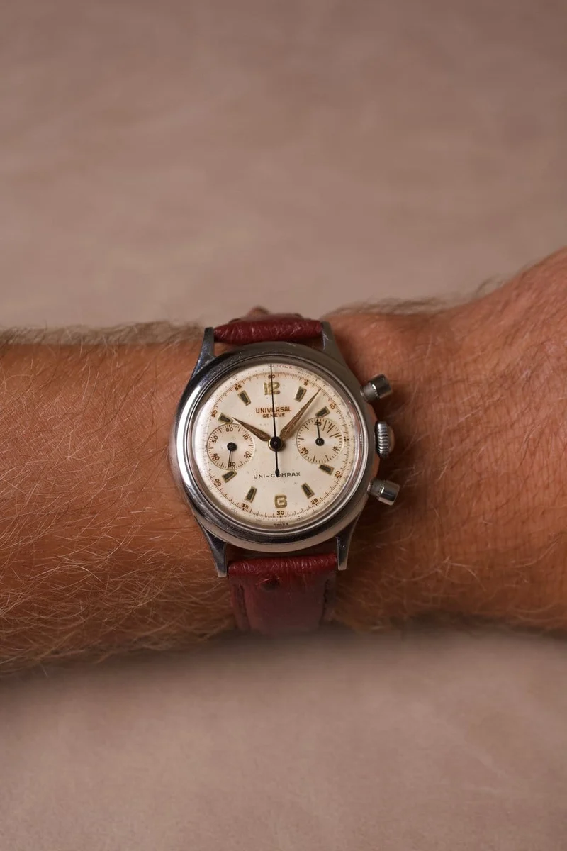 Universal Genève Compax - Steel chronograph watch with cream dial