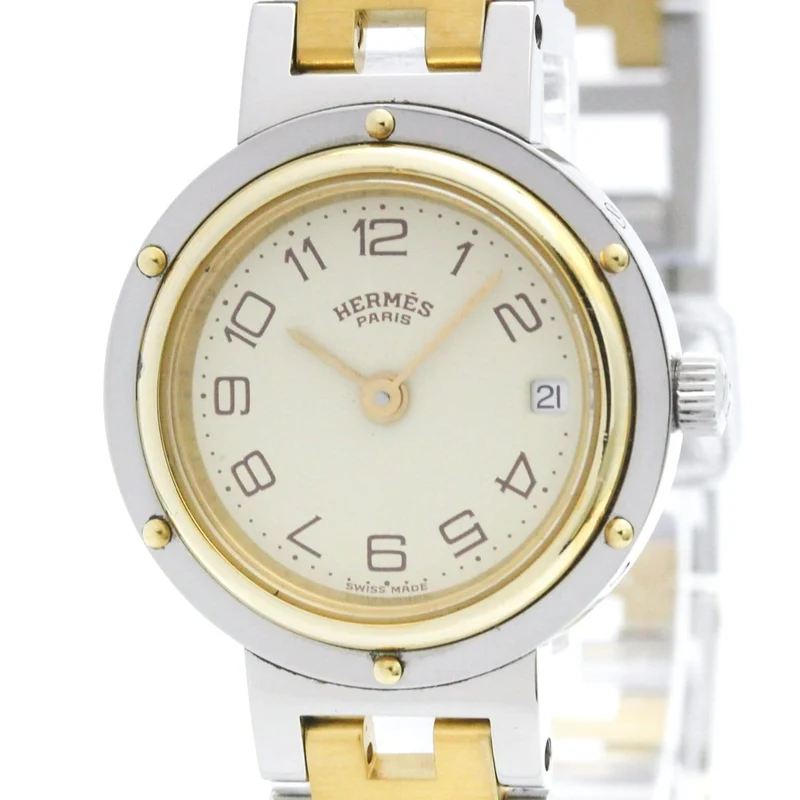 Hermès - Clipper quartz watch in steel and plated metal