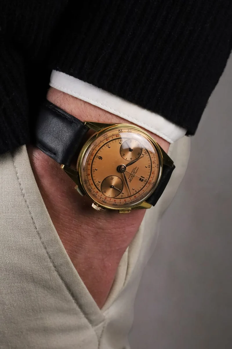 Charles Nicolet - Bi-Compax gold-plated chronograph watch
