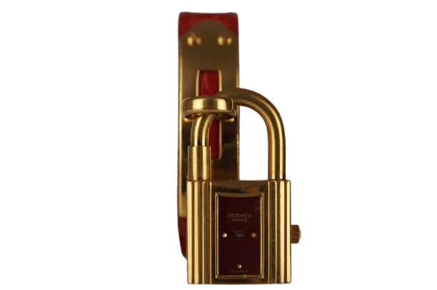 Hermès Kelly - Gold-plated watch on burgundy leather
