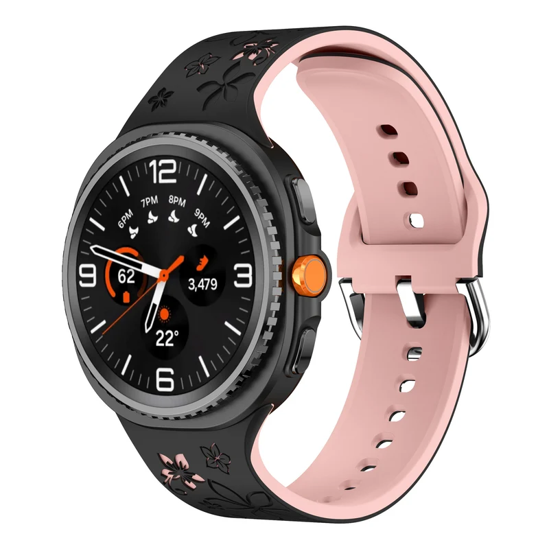 Correa silicona con flores Samsung Galaxy Watch 9 - 44mm (negro/rosa)