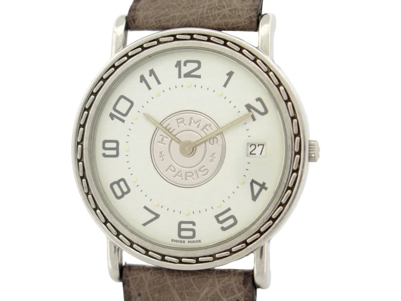 Hermès Sellier - 32 mm watch in steel and ostrich leather