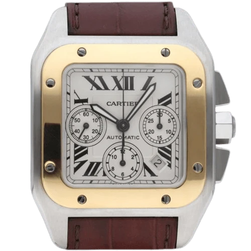 Cartier Santos 100 XL - Chronograph watch in 18K yellow gold and steel