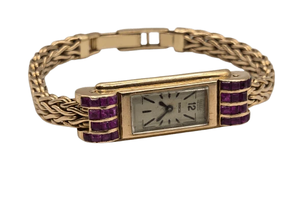 Jaeger-LeCoultre - Duoplan watch in 18 ct yellow gold and pink sapphire