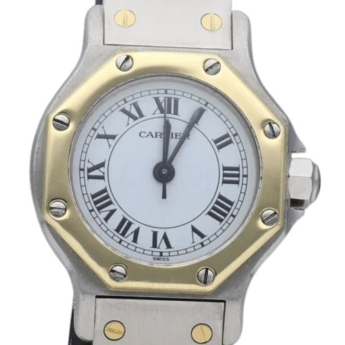 Cartier Santos - Octagonal round watch in yellow gold and steel