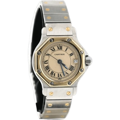 Cartier Santos - Round octagonal watch in yellow gold and steel