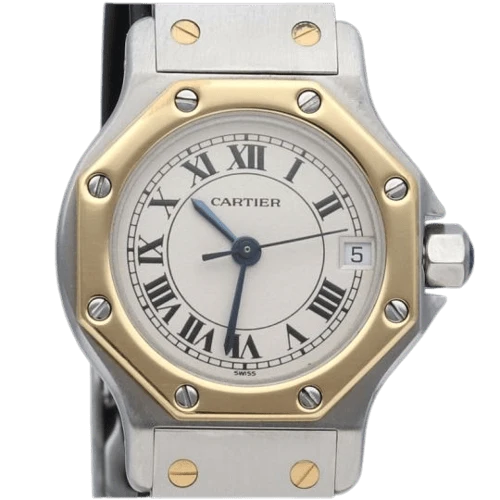 Cartier Santos - Octagonal round watch in yellow gold and steel