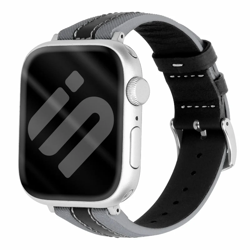 Correa cuero híbrida slim Apple Watch (gris/negro)