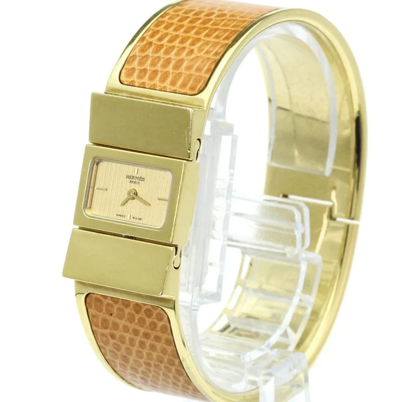 Hermès Clasp - Gold-plated quartz watch and lizard