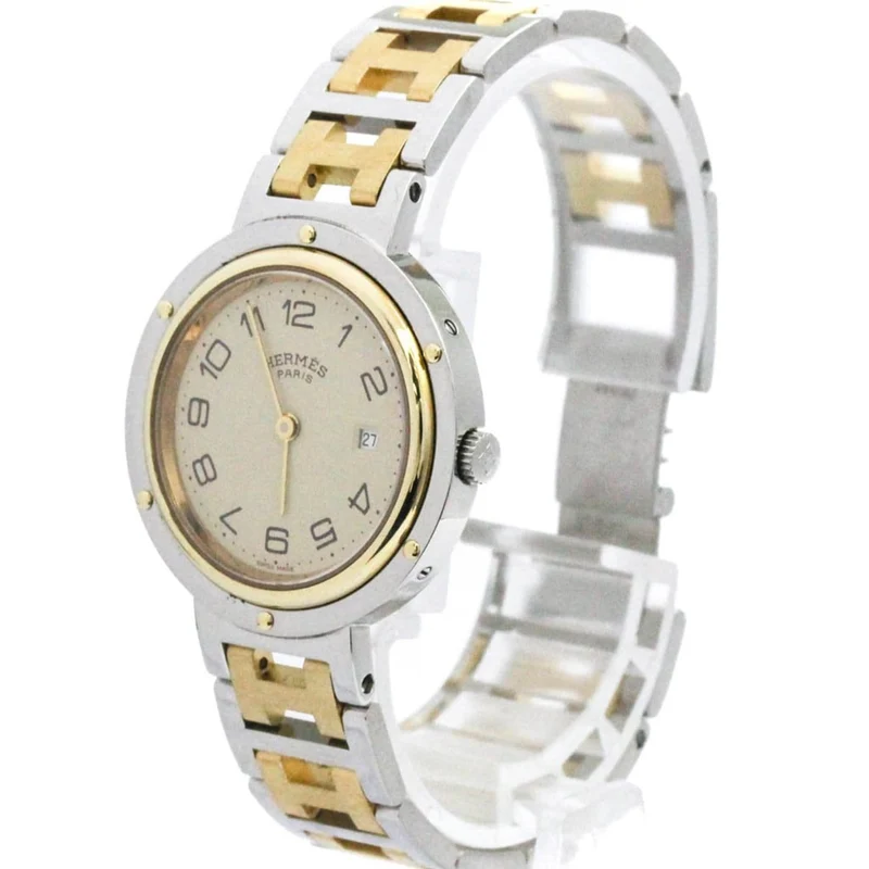 Hermès Clipper - Quartz watch in stainless steel and plated metal