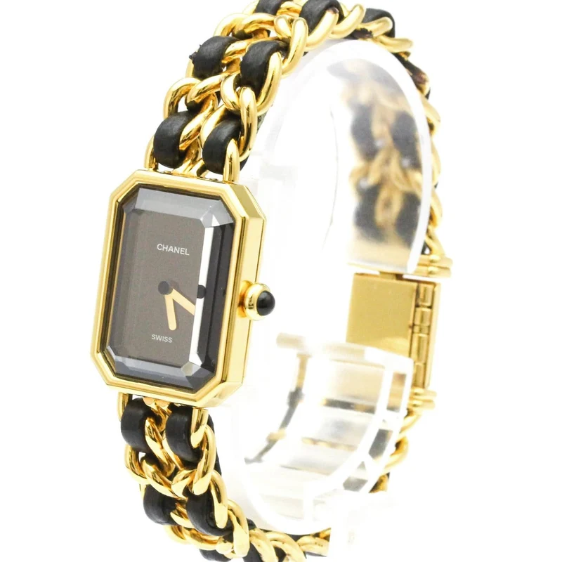 Chanel - Première Rock quartz watch in gold-plated metal and leather