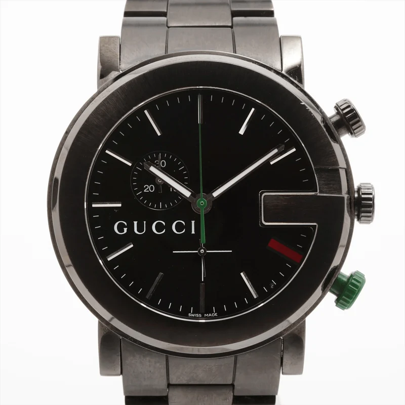 Gucci - G-Chrono quartz chronograph watch in steel and leather