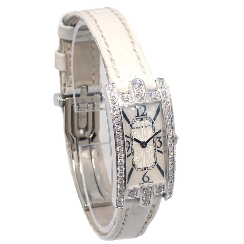 Harry Winston - Avenue C quartz watch in white gold and alligator