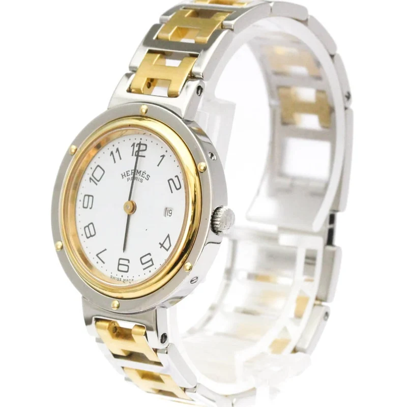 Hermès Clipper - Steel quartz watch with gold-plated case