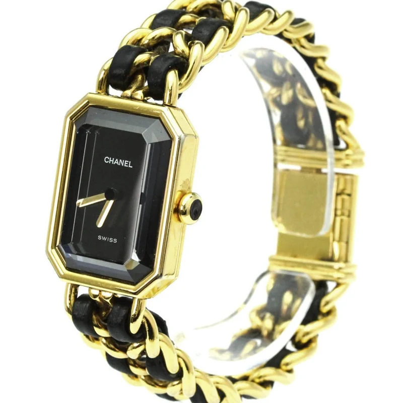 Chanel First Rock - Quartz watch in gold-plated metal and leather