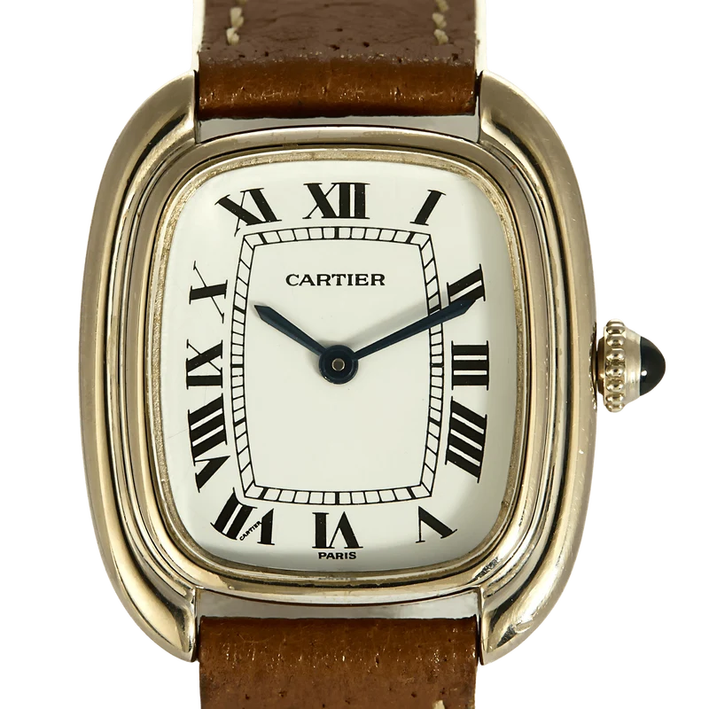 Cartier, Gondole watch in white gold with leather strap