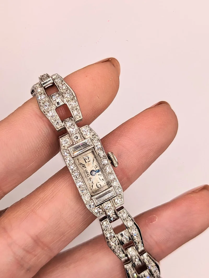 18k white gold and diamond watch Art Deco