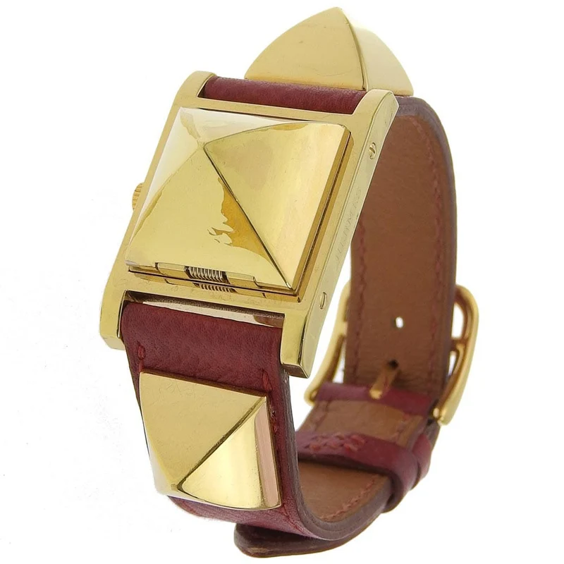 Hermès Médor - Quartz watch in plated metal and leather