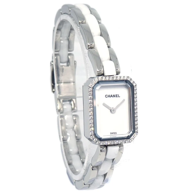 Chanel Première Mini - Quartz watch in steel and ceramic, diamond-set bezel
