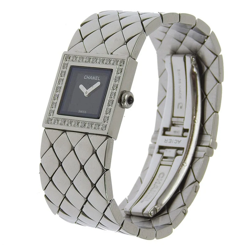 Chanel Matelassé - Stainless steel quartz watch with diamond-set bezel