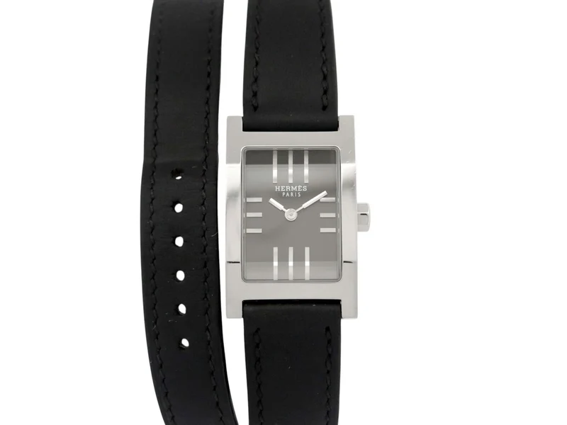 Hermès Tandem TA1.210 - Steel quartz watch, double-wrap leather strap