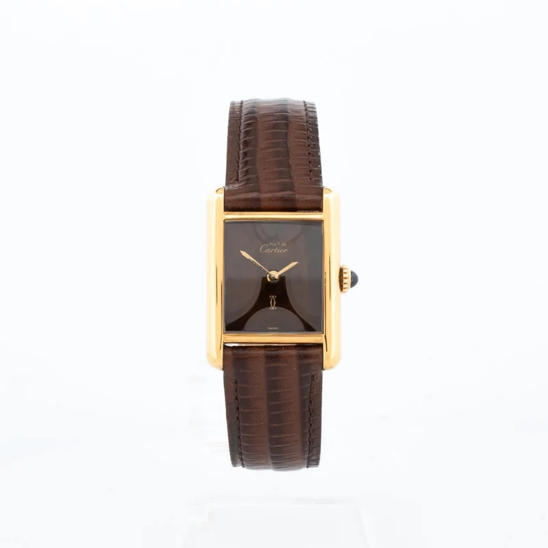 Cartier Tank Must - SM watch in silver-gilt, tiger's eye dial