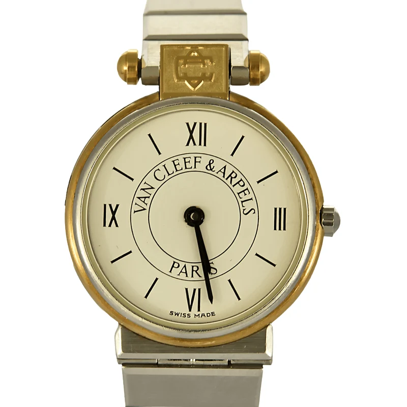 VAN CLEEF & ARPELS - Steel and gold-plated steel watch with round case and quartz movement
