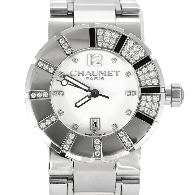 CHAUMET - CLASS ONE - Steel watch with diamond-set round case, quartz movement