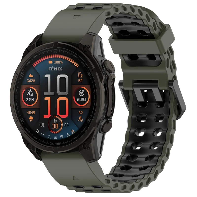 Correa deportiva ondulada Garmin Fenix 9 - 47mm (verde militar/negro)