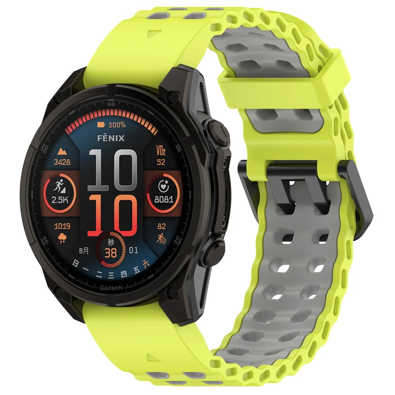 Correa deportiva ondulada Garmin Fenix 9 - 47mm (lima/gris oscuro)