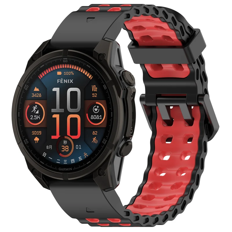 Correa deportiva ondulada Garmin Fenix 9 Pro - 51mm (negro/rojo)