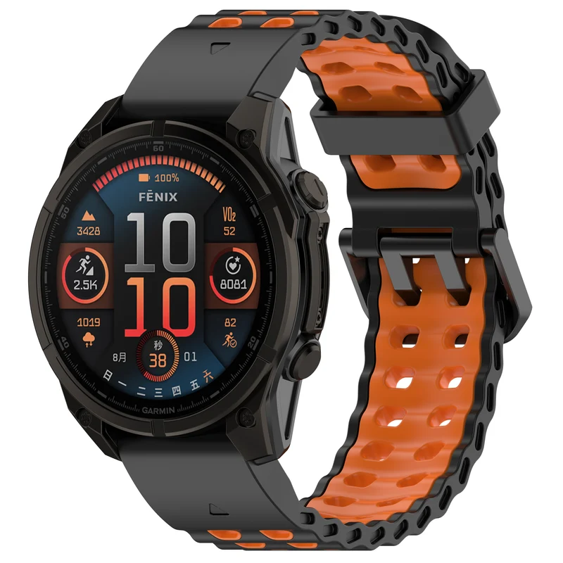 Correa deportiva ondulada Garmin Fenix 9 - 51mm (negro/naranja)
