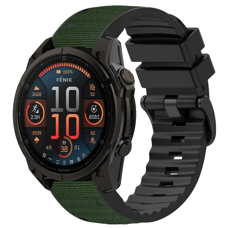 Correa híbrida nylon Garmin Fenix 9 Pro - 51mm (verde militar)
