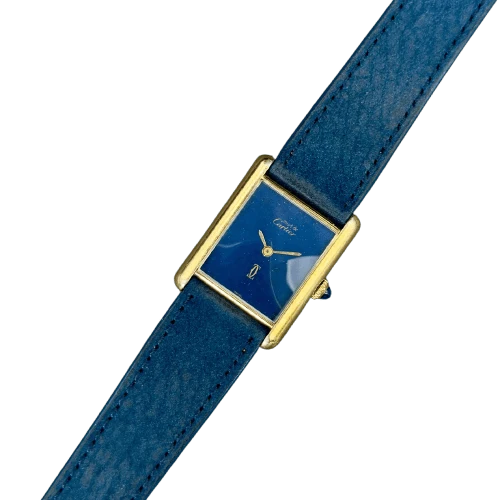 Cartier Tank Must silver-gilt GM - Lapis blue dial watch