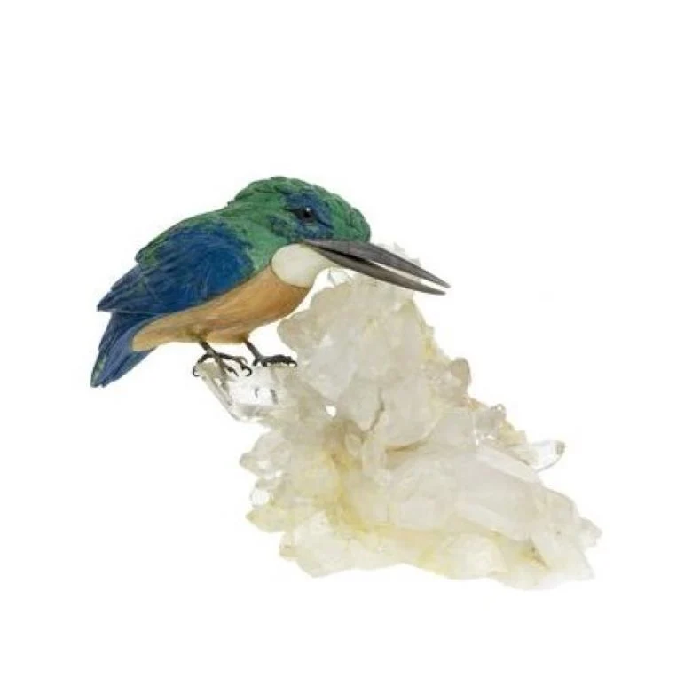 Gübelin - Kingfisher sculpture in azurmalachite and rock crystal