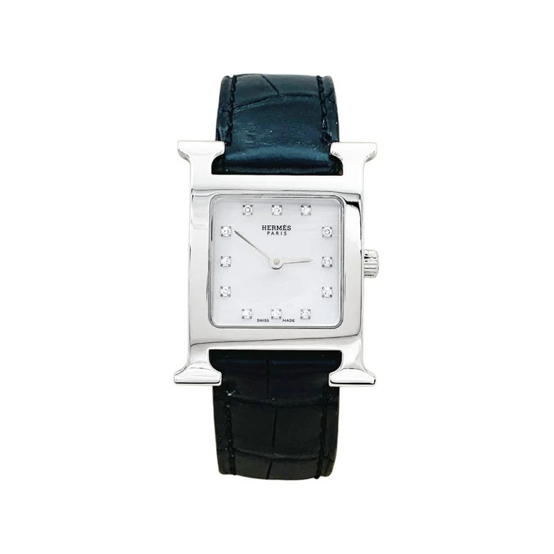 Women's Watch Hermès, "Heure H," steel, mother-of-pearl and diamonds.