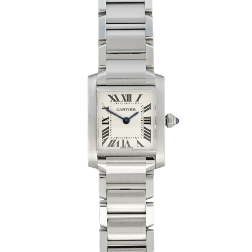 Cartier Tank Française - Quartz steel watch, ivory Roman dial