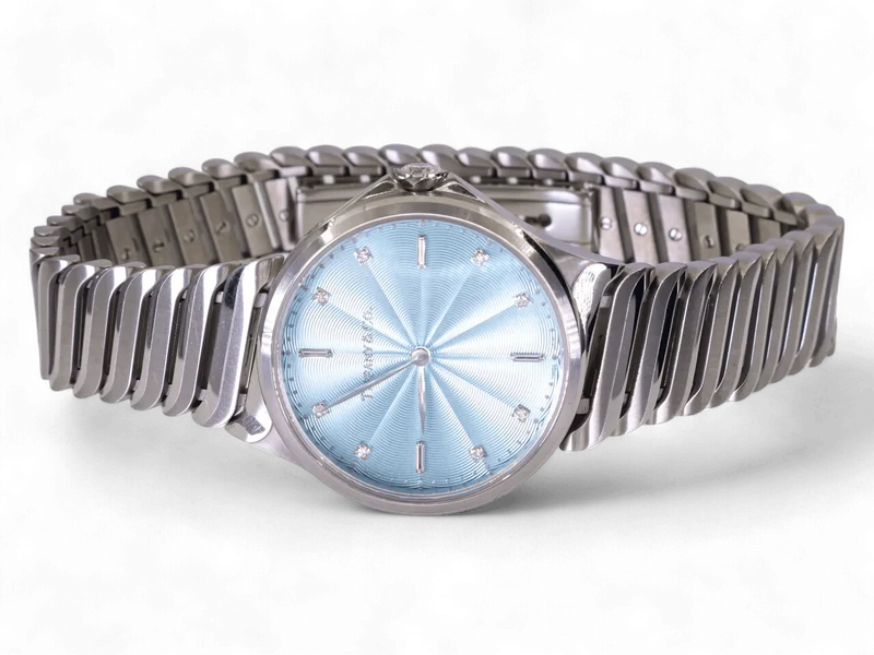 Tiffany & Co Metro - Steel watch with diamonds, blue wave-pattern dial