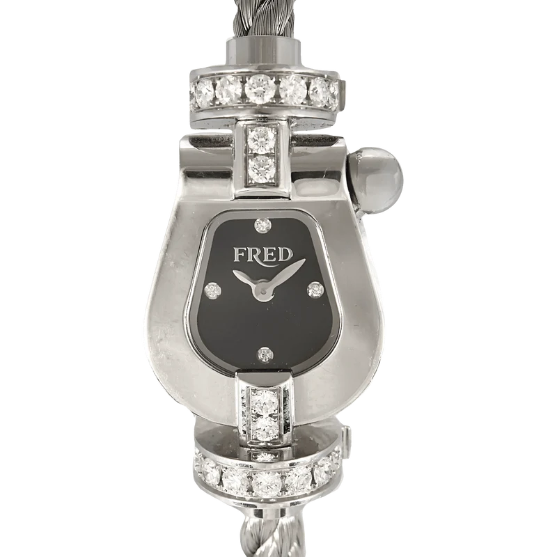 FRED - Ladies' steel watch with shackle-shaped case and diamonds