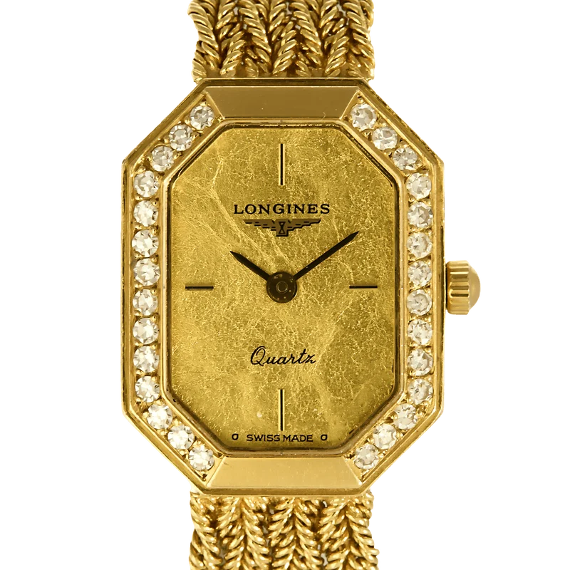 Longines - Yellow gold and diamond watch with octagonal case and quartz movement